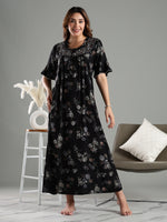 Floral Embroidered Alpine Black Nighty for Women Stylish and Soft