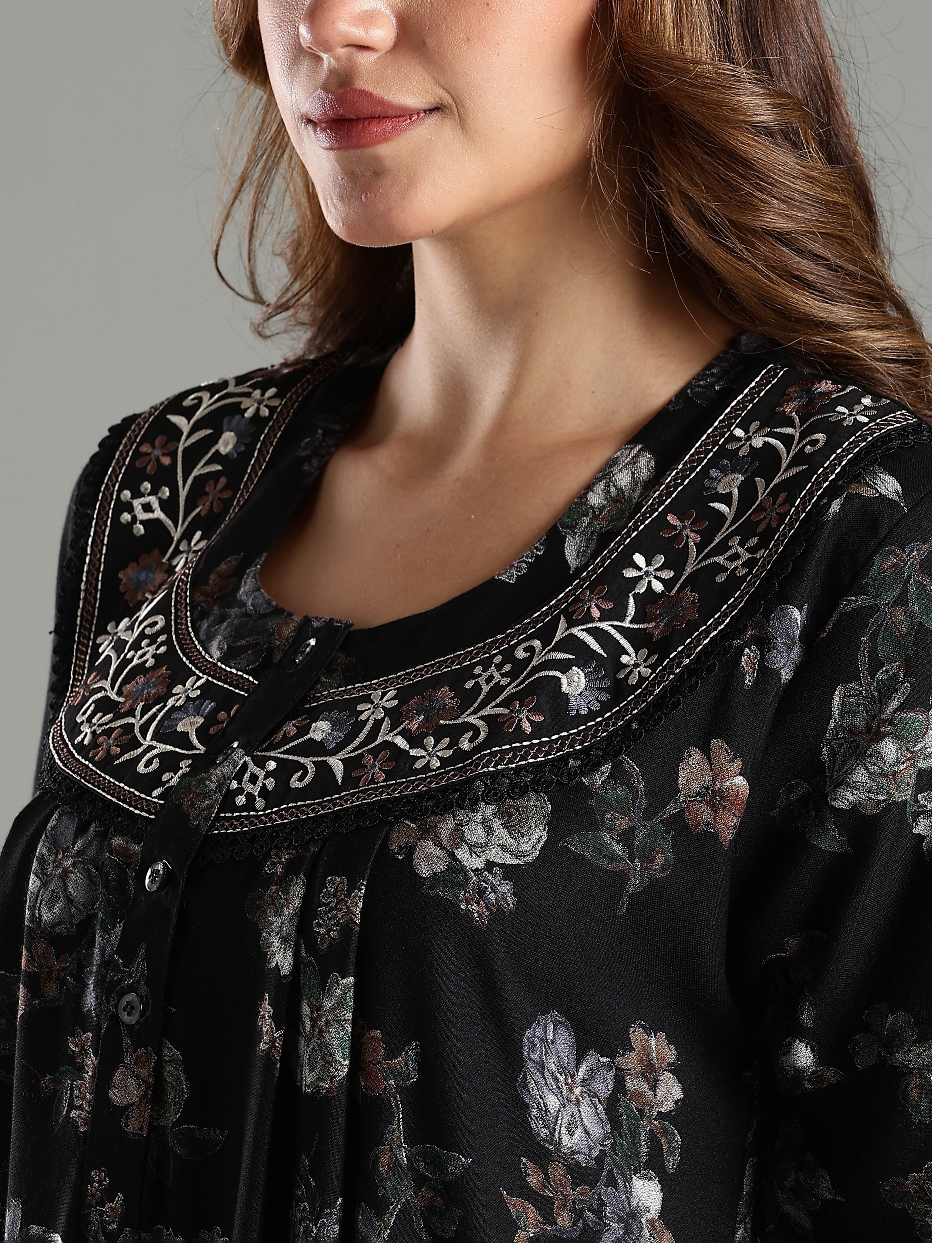 Buy Black Floral Alpine Branded Nighty for Women Online – 9shines