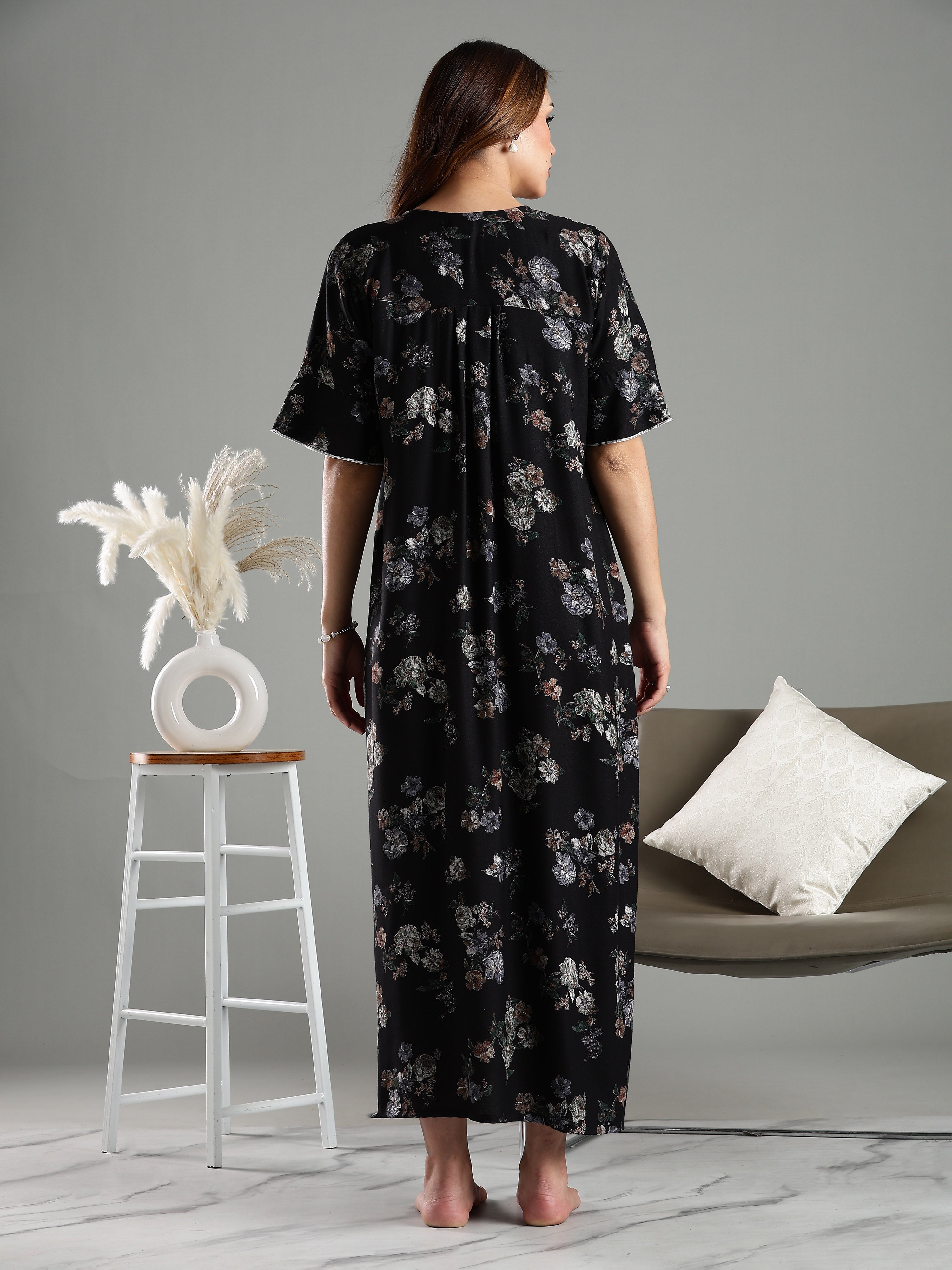 Buy Black Floral Alpine Branded Nighty for Women Online – 9shines