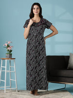 Black Multi Print Hosiery Cotton Designer Nighty Dress