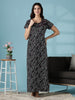 Black Multi Print Hosiery Cotton Designer Nighty Dress