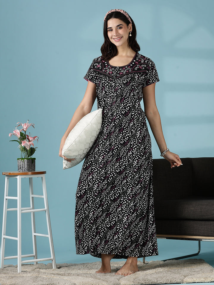 Black Hosiery Cotton Ladies Nighty Dress for Women