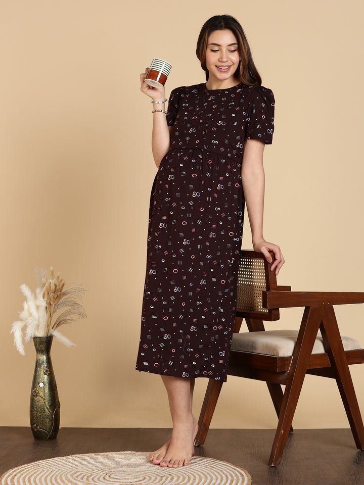 Black Zipless Cozy Maternity Feeding Nighty for Women