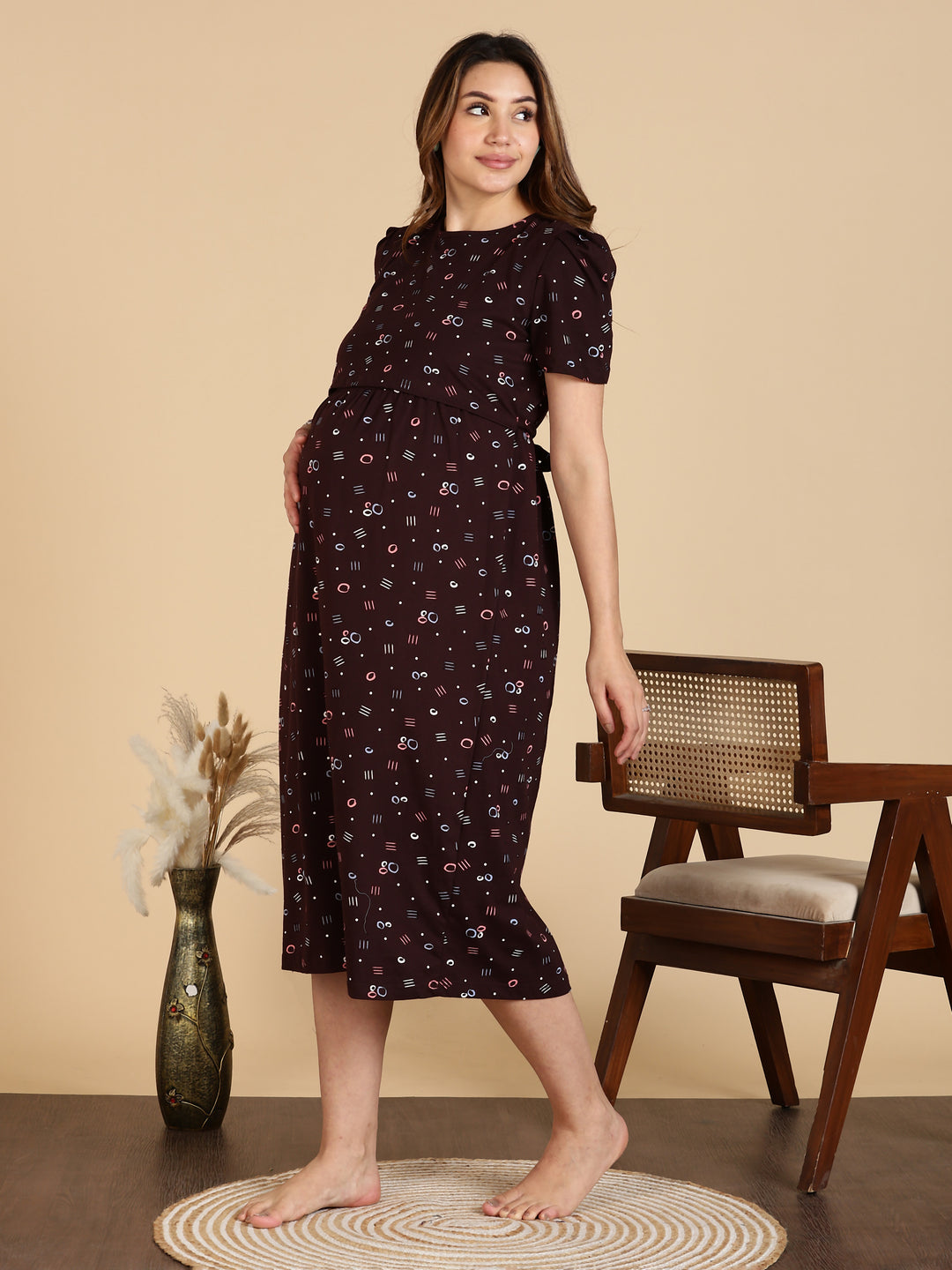 Black Zipless Cozy Maternity Feeding Nighty for Women