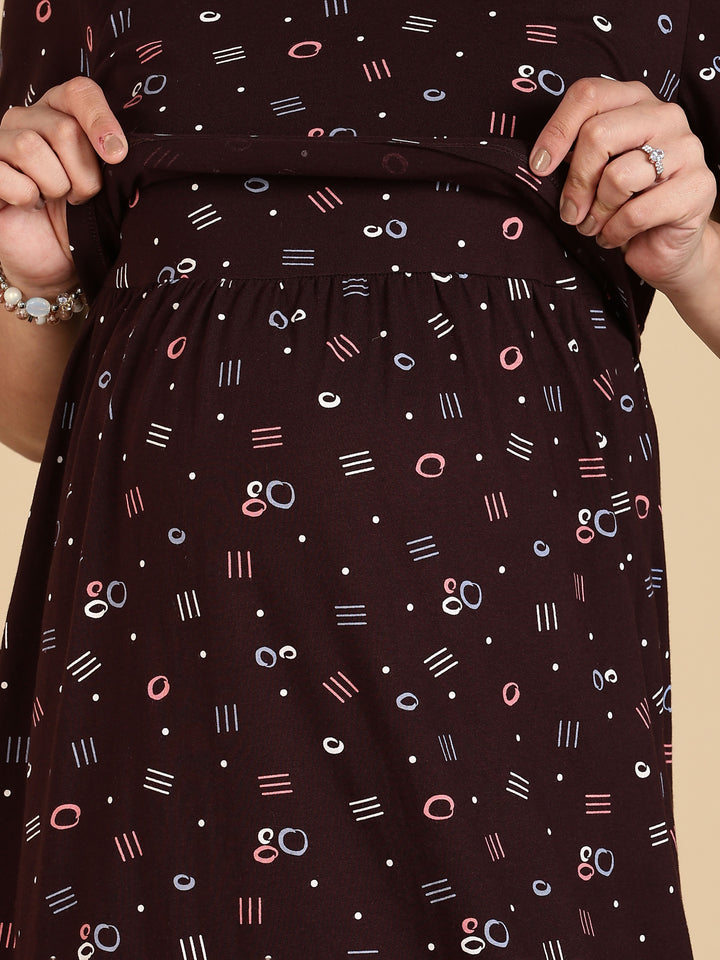 Black Zipless Cozy Maternity Feeding Nighty for Women