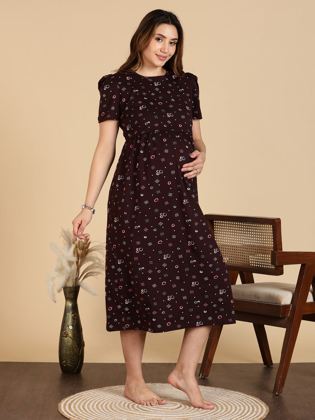 Black Zipless Cozy Maternity Feeding Nighty for Women