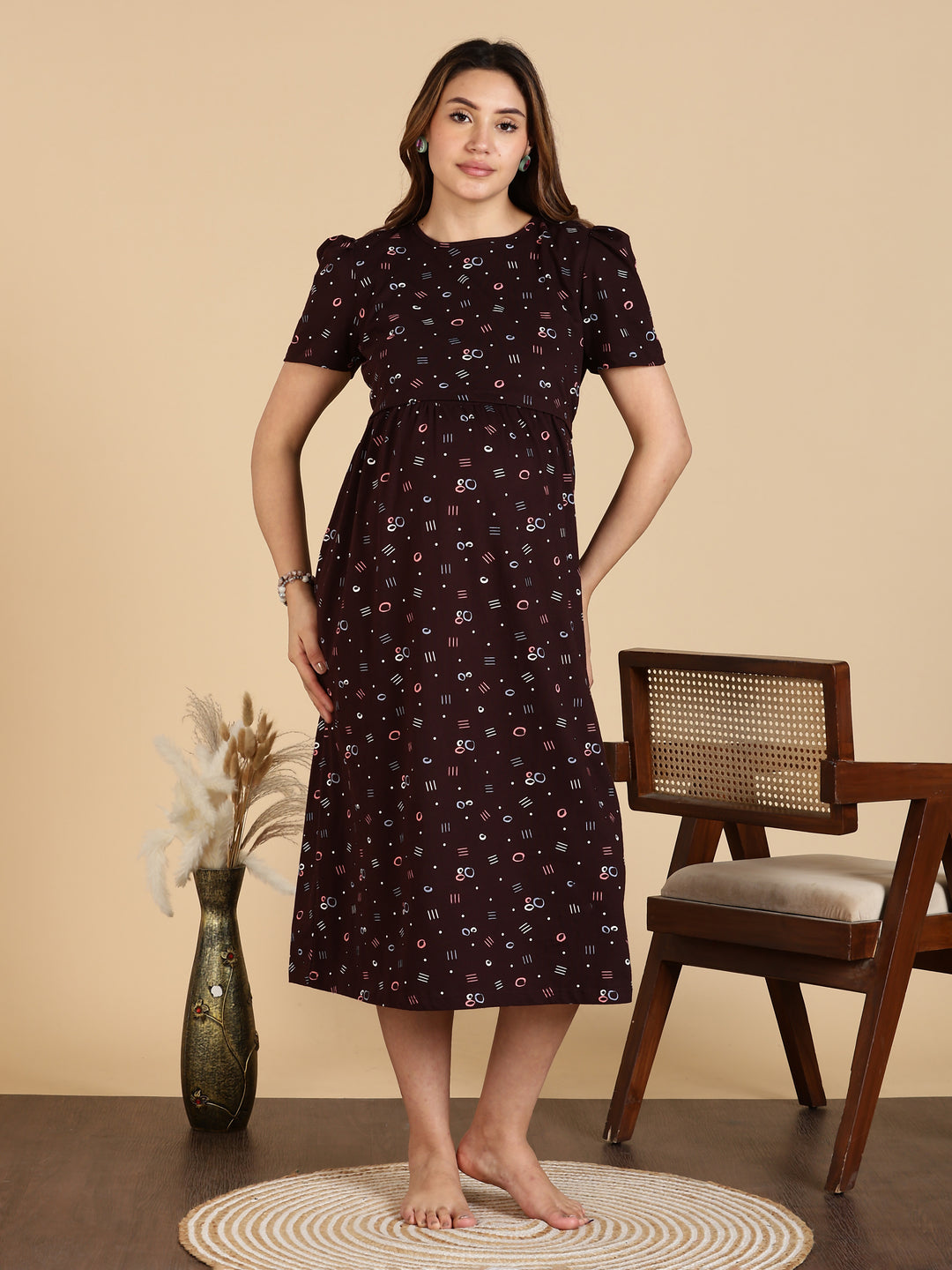 Black Zipless Cozy Maternity Feeding Nighty for Women