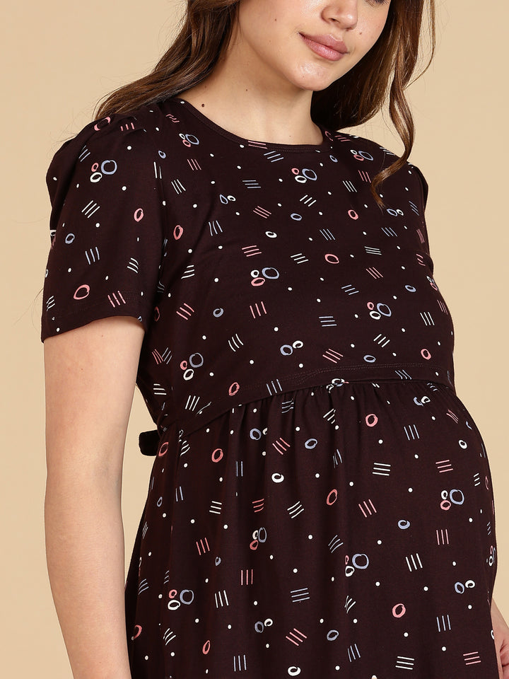 Black Zipless Cozy Maternity Feeding Nighty for Women