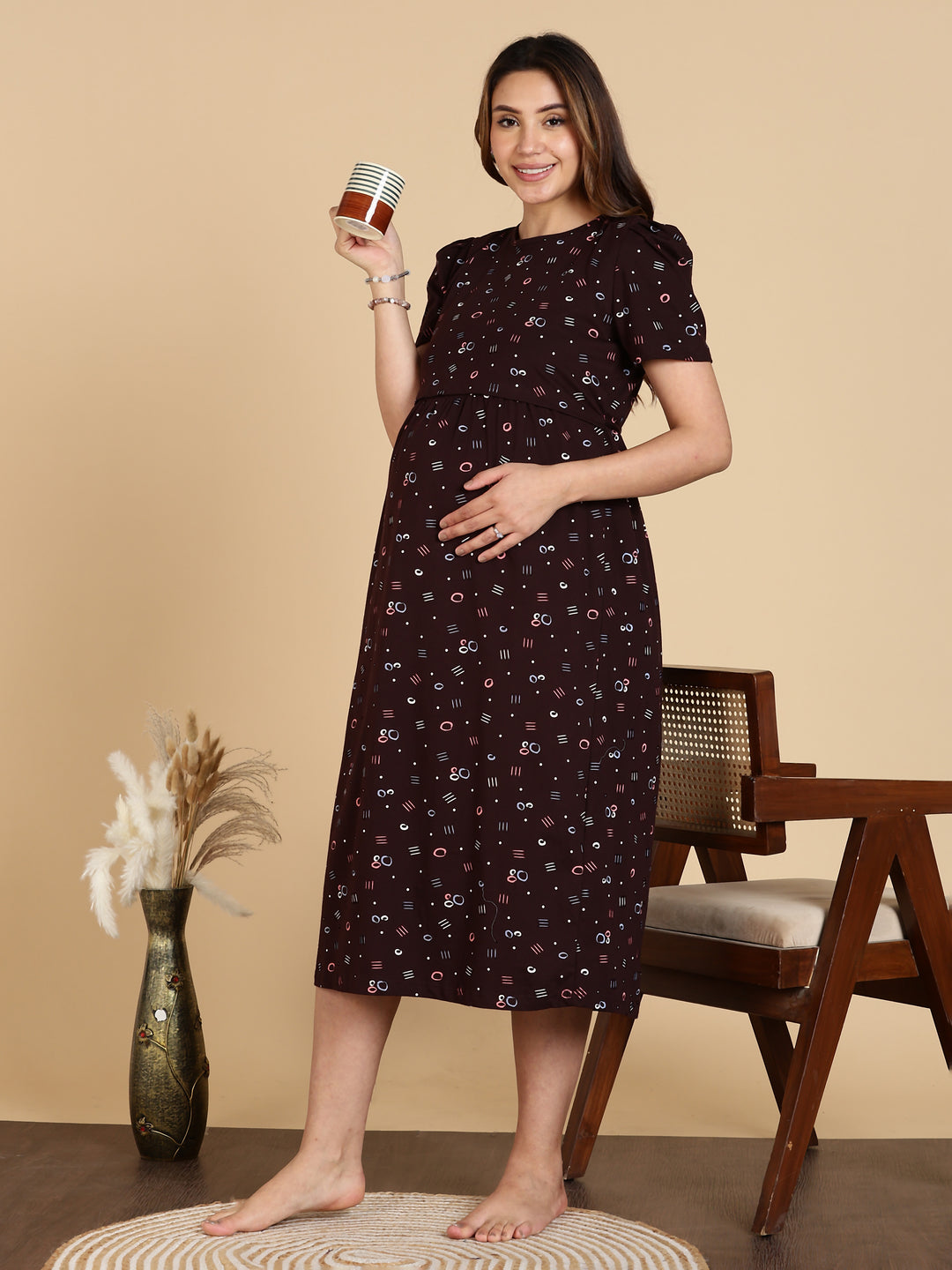 Black Zipless Cozy Maternity Feeding Nighty for Women