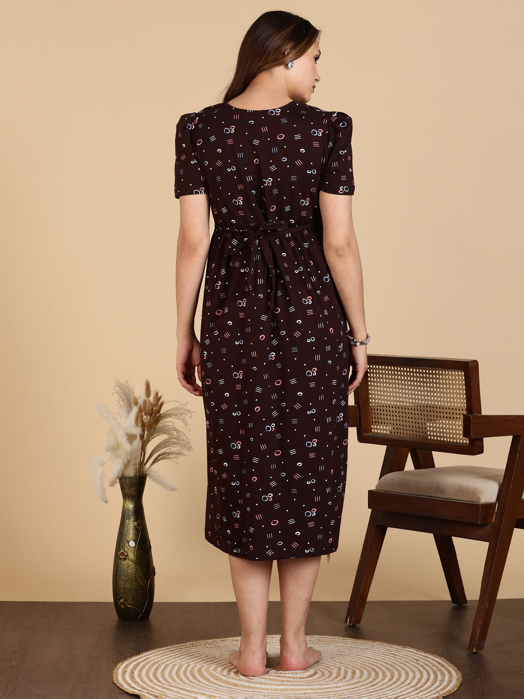 Black Zipless Cozy Maternity Feeding Nighty for Women