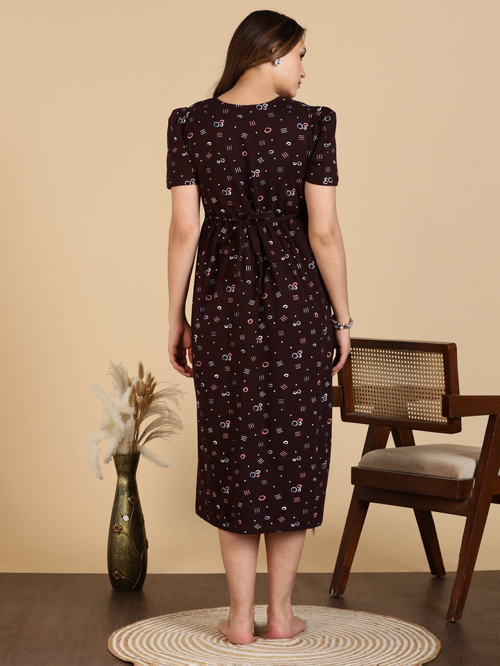 Black Zipless Cozy Maternity Feeding Nighty for Women