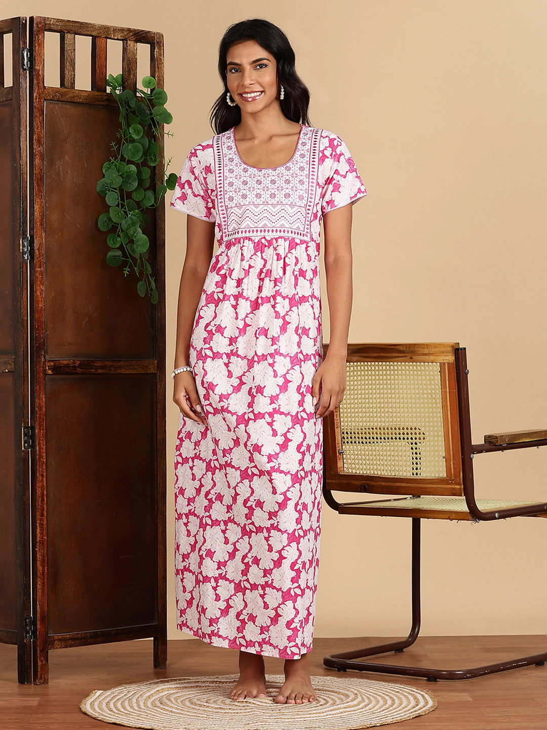 Blush Bloom Pink Best Pure Cotton Nightgown For Women