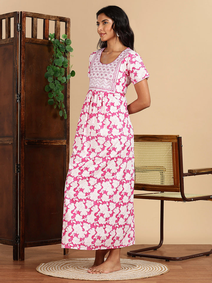 Blush Bloom Pink Best Pure Cotton Nightgown For Women