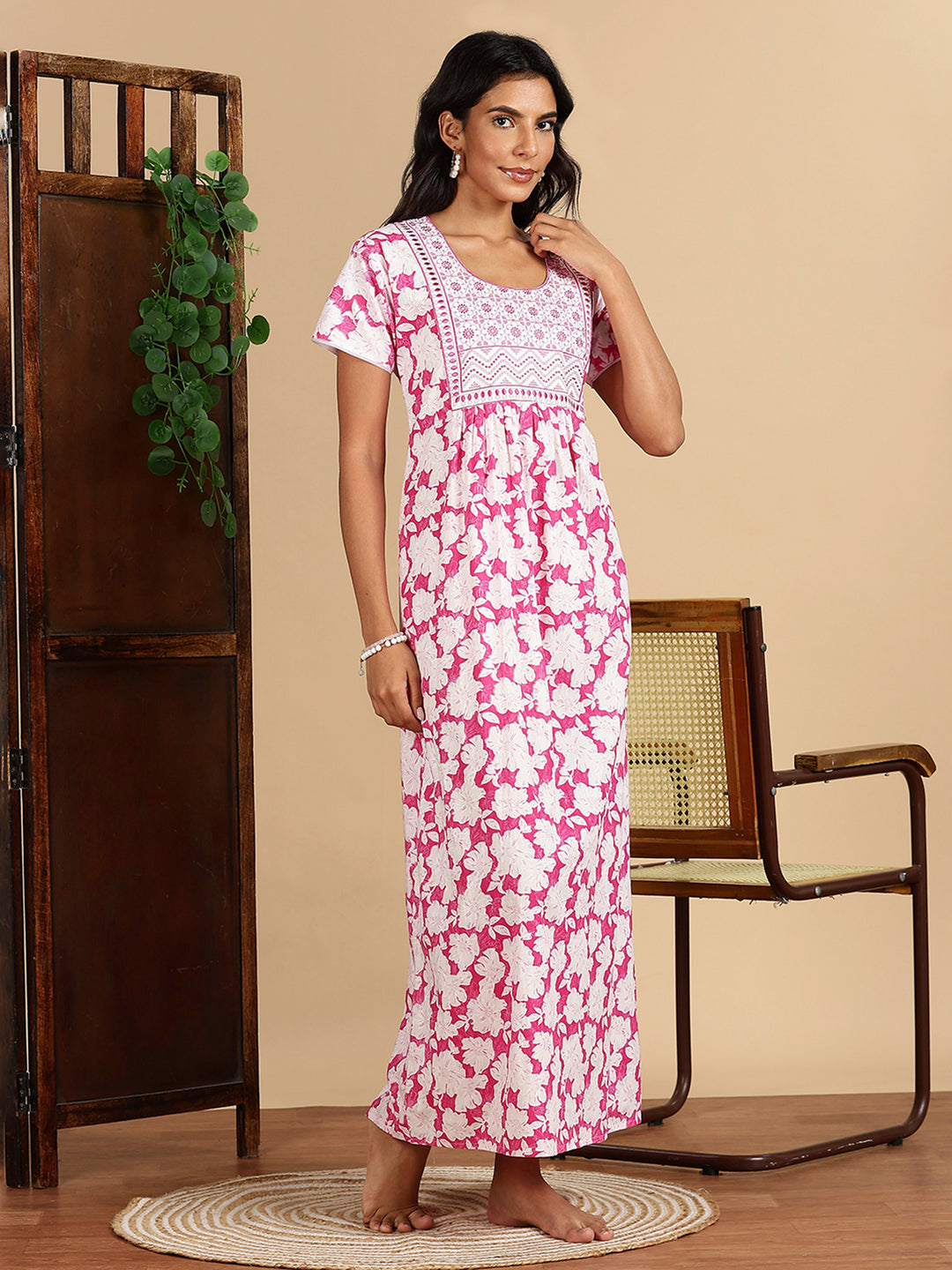 Blush Bloom Pink Best Pure Cotton Nightgown For Women