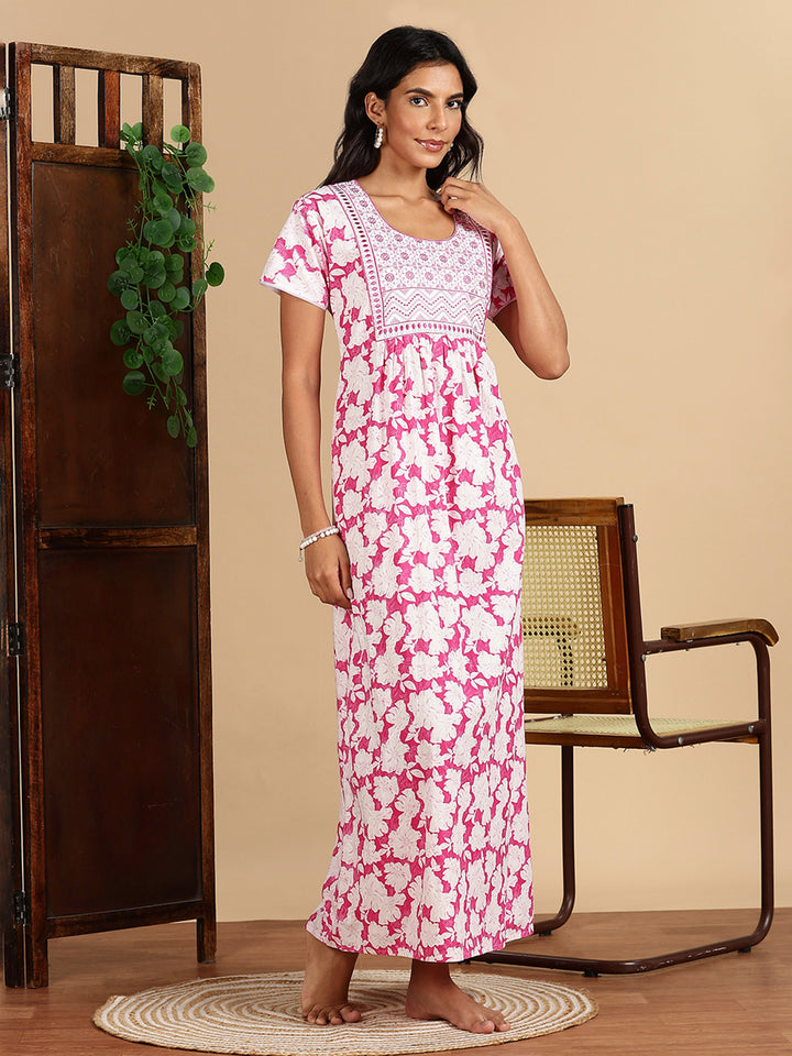 Blush Bloom Pink Best Pure Cotton Nightgown For Women