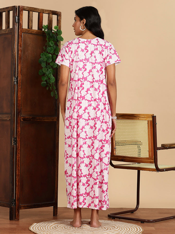 Blush Bloom Pink Best Pure Cotton Nightgown For Women