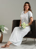 Blue Bamboo Cotton Nighty for Women with Floral Print and Pocket