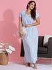 Blue Chikankari Embroidered Cotton Nighty with Pocket
