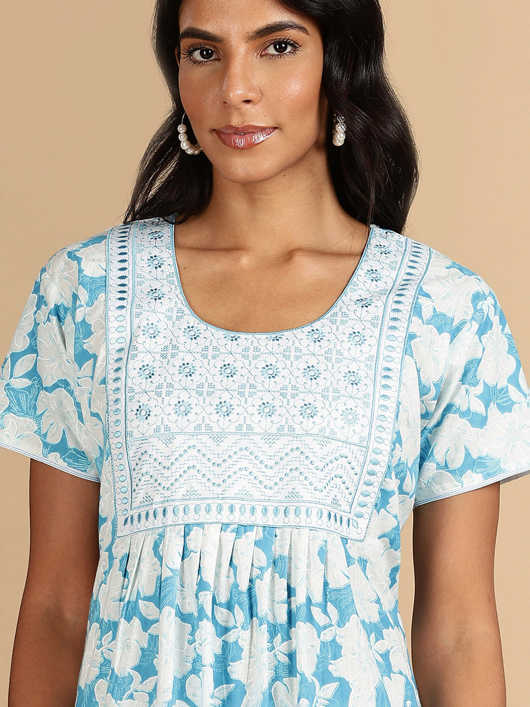 Ocean Breeze Blue Branded Pure Cotton Maxi Nighty for Women