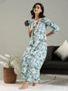 Blue Floral Pure Cotton Nighty with Embroidered Yoke