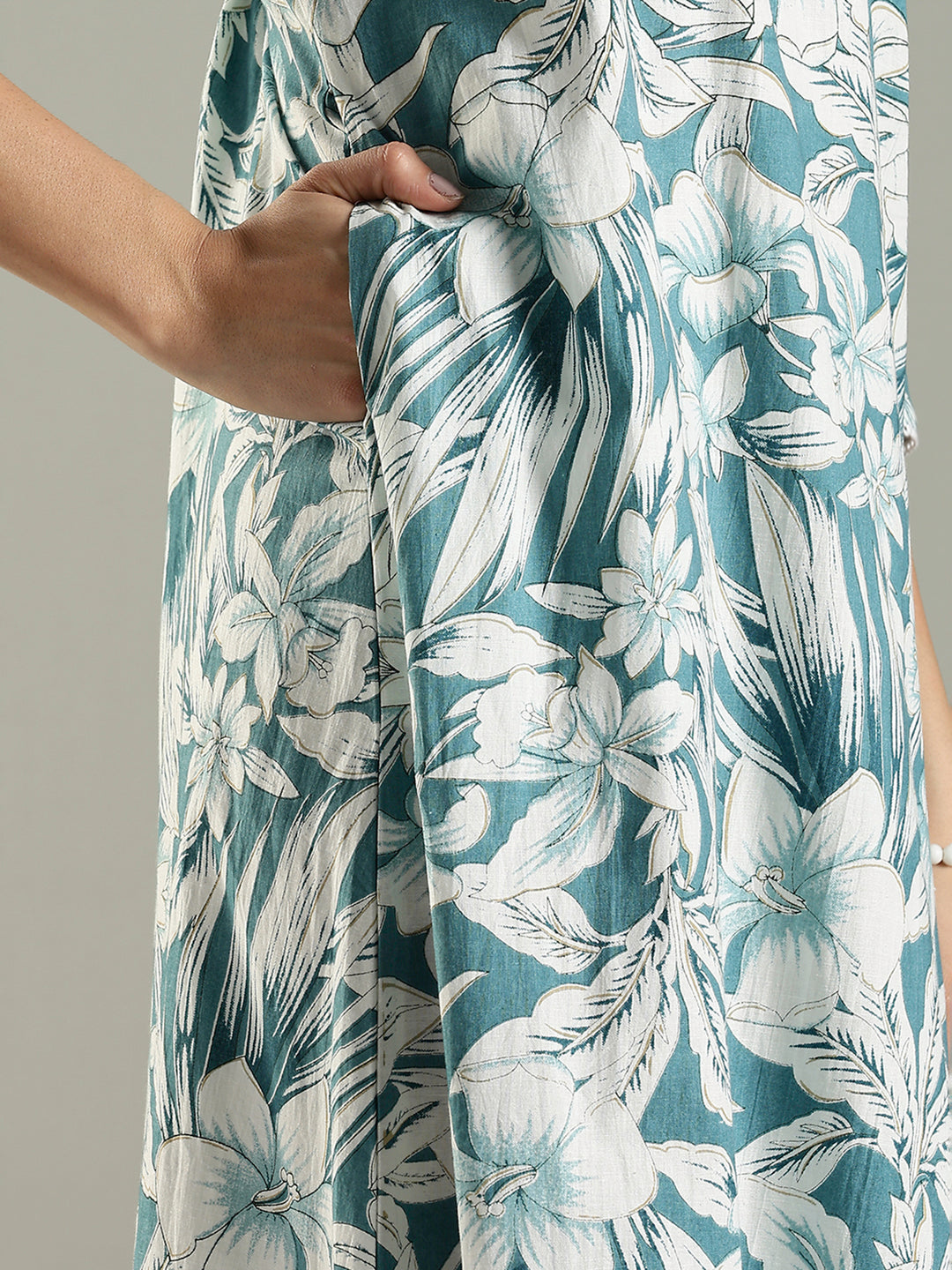 Blue Floral Cotton Nighty For Women with Phulkari Embroidery