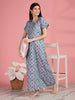 Digital Print Cotton Nighty in Blue with Embroidered Yoke