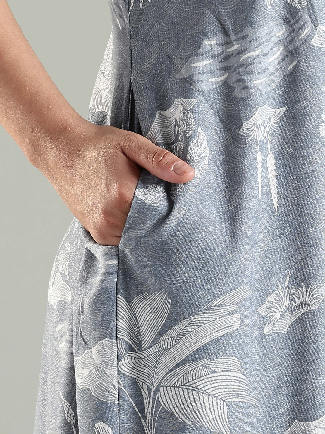 Cloudy Grey Blue Front Open Nighty For Women