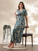 Blue Green Embroidered Alpine A Line Nightdress for Women