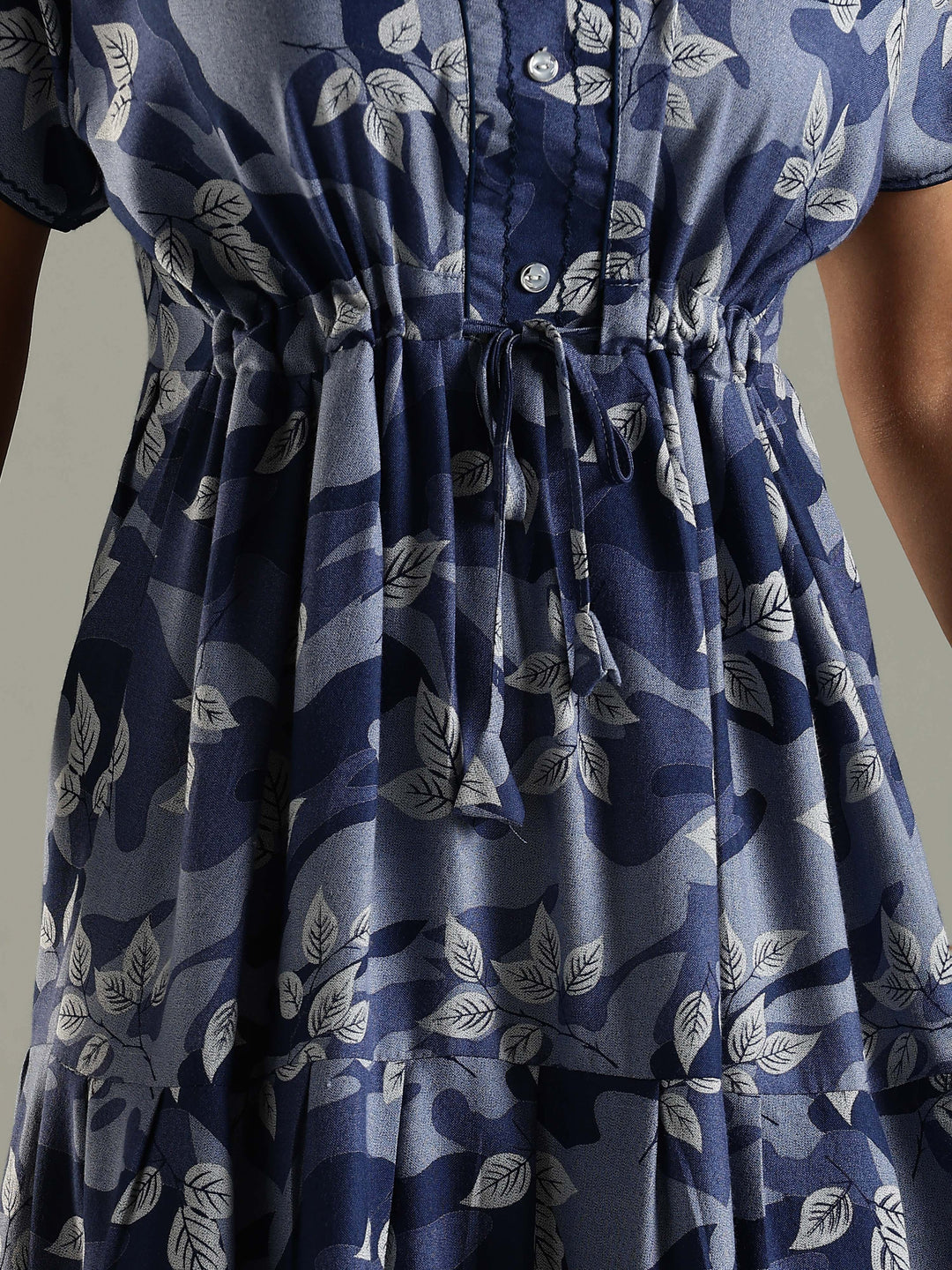 Blue Front Open Nighty for Women in Leaf Camouflage Print