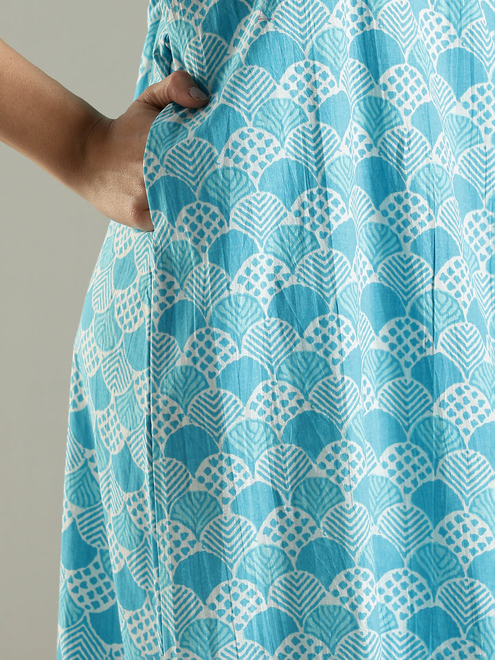 Blue Embroidered Pure Cotton Nighties For Women