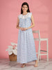 Pure Cotton Blue Nighty for Women with Embroidered Yoke and Lace Finish