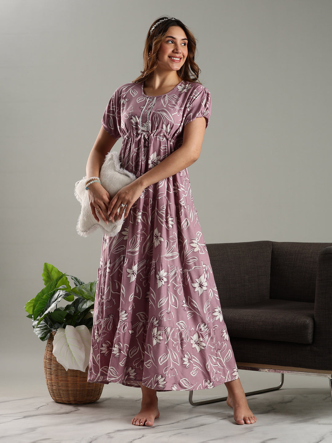 Buy Dusty Mauve Floral Frock Type Nighty for Women in India Alpine / L/42 Buy Dusty Mauve Floral Frock Type Nighty for Women in India Alpine / L/42