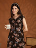 Brown Floral Sleeveless Nighty with Zip and Pocket for Women