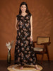 Saheli Brown Floral Sleeveless Nighty with Zip and Pocket for Women
