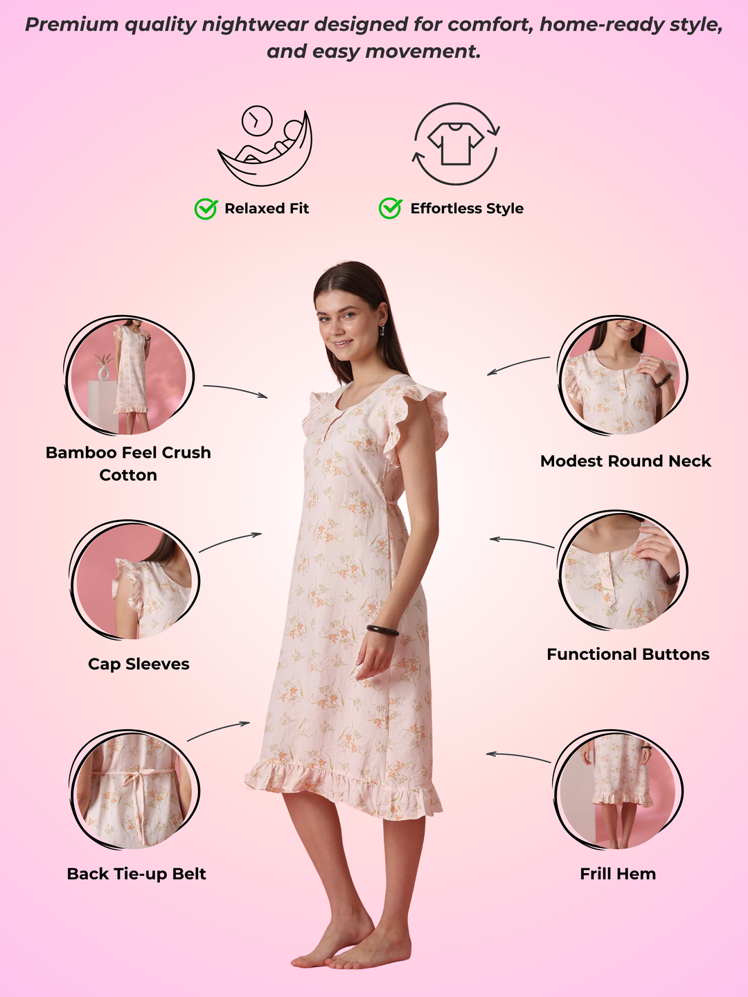 Easy Moving Nightdress for Everyday Comfort in Dreamy Peach