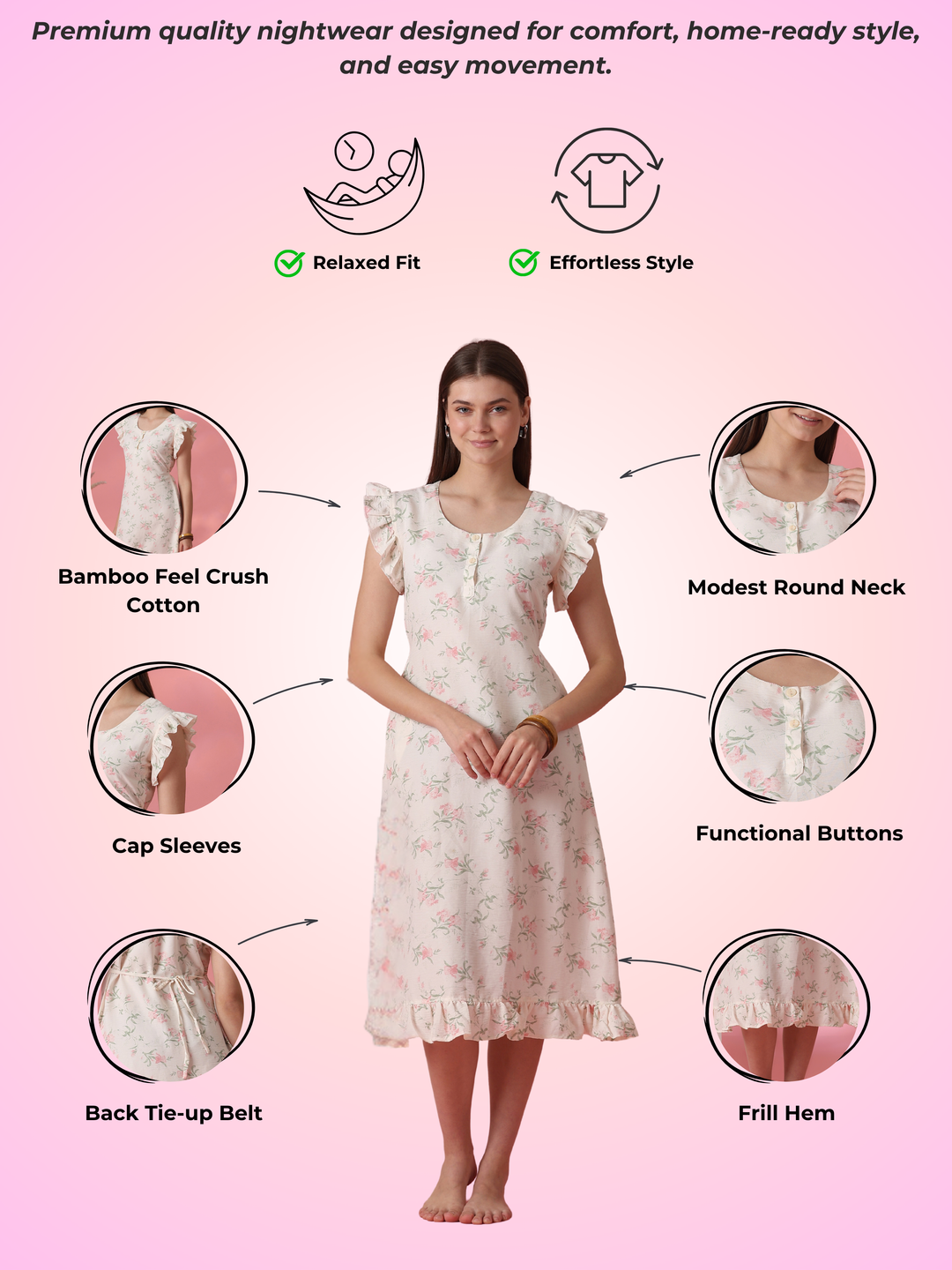 Easy Elegance Floral Short Frock Style Nightdress for Women