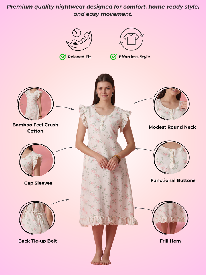 Easy Elegance Floral Short Frock Style Nightdress for Women
