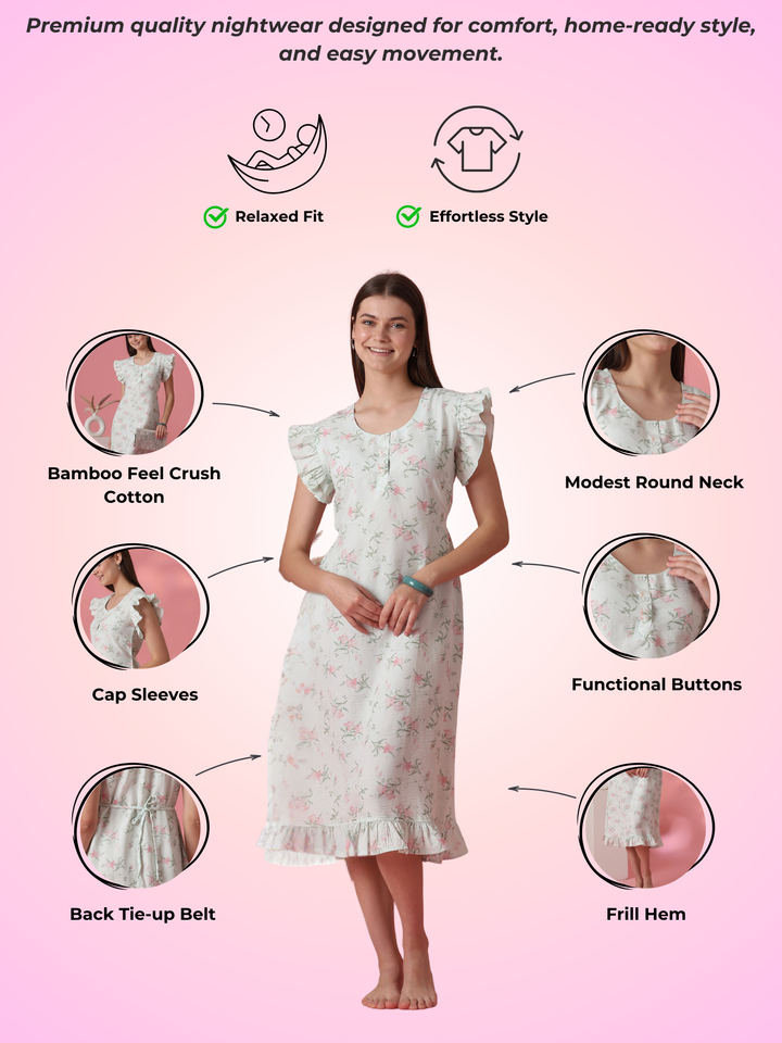 A Line Bamboo Feel Short Nightdress with Back Tie Up Detail