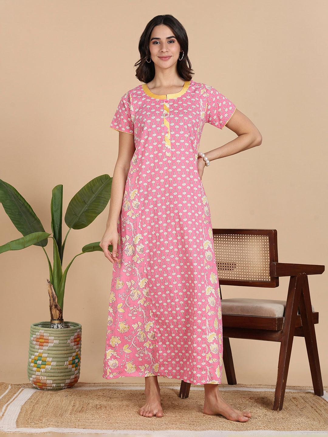 Shop Coral Pink Pure Cotton Night Dress For Women Online 9shines label Shop Coral Pink Pure Cotton Night Dress For Women Online 9shines label