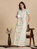 Pure Cotton Jaipuri Nighty for Women in Cream Blue Floral Print