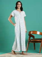 Premium Crush Cotton Designer Nighty for Women in Powder Beige