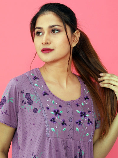 Cotton Blend Designer Nighty | Purple