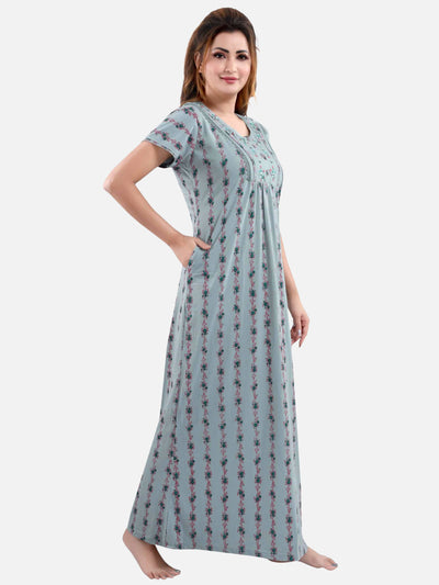 Cotton Blend Designer Nighty | Grey Green