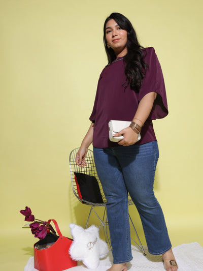 Viscose Blend Top Round Neck With Zip Mustard Wine