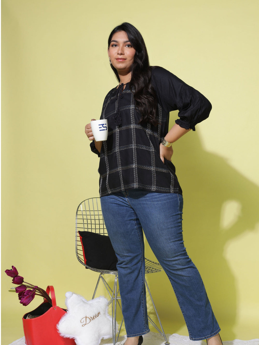 Chic Black Rayon Plus Size Casual Tops for Women