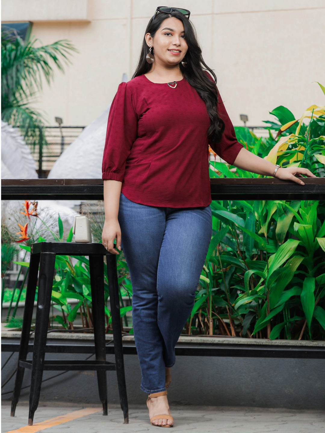  Casual Tops  Plus Size Tops - Shop Trendy Maroon Polyster Top Online- 9shines label 