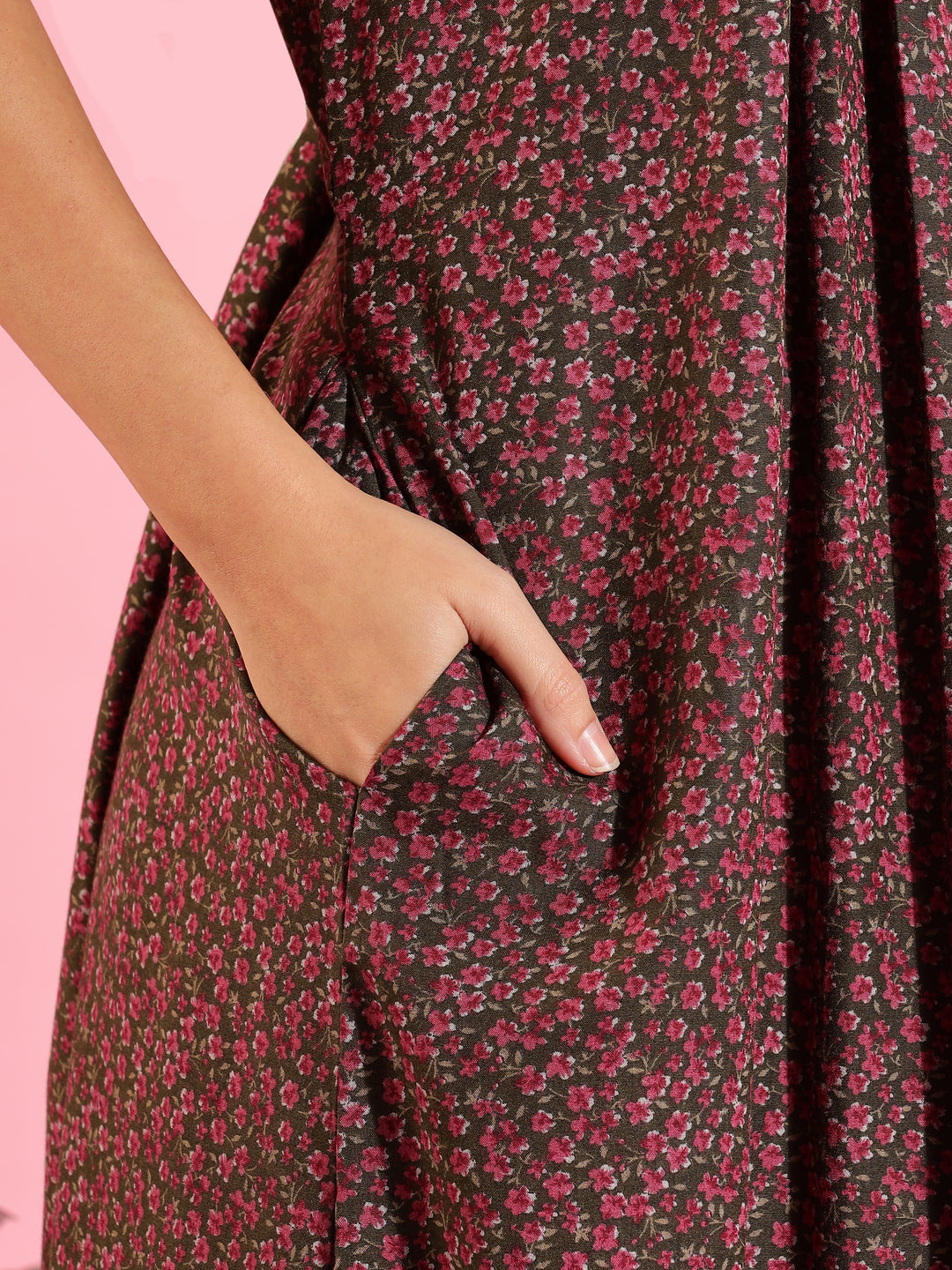 Stylish Floral Dark Green Front Open Nighty For Women