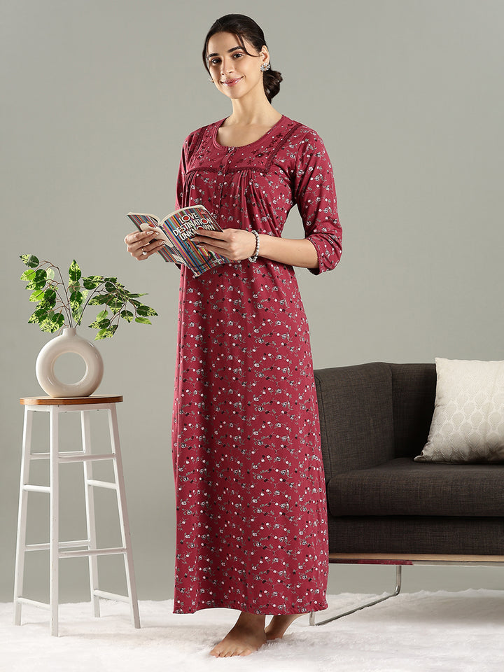 Deep Red Premium Cotton Blend Designer Nighty for Women