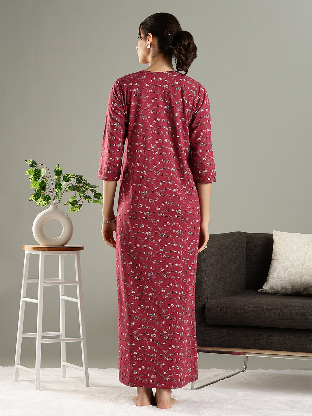 Deep Red Premium Cotton Blend Designer Nighty for Women