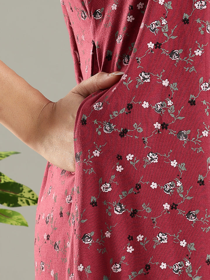 Deep Red Premium Cotton Blend Designer Nighty for Women